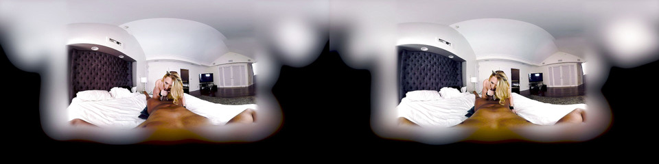 Busty blonde teen sucking a big black cock in first person view